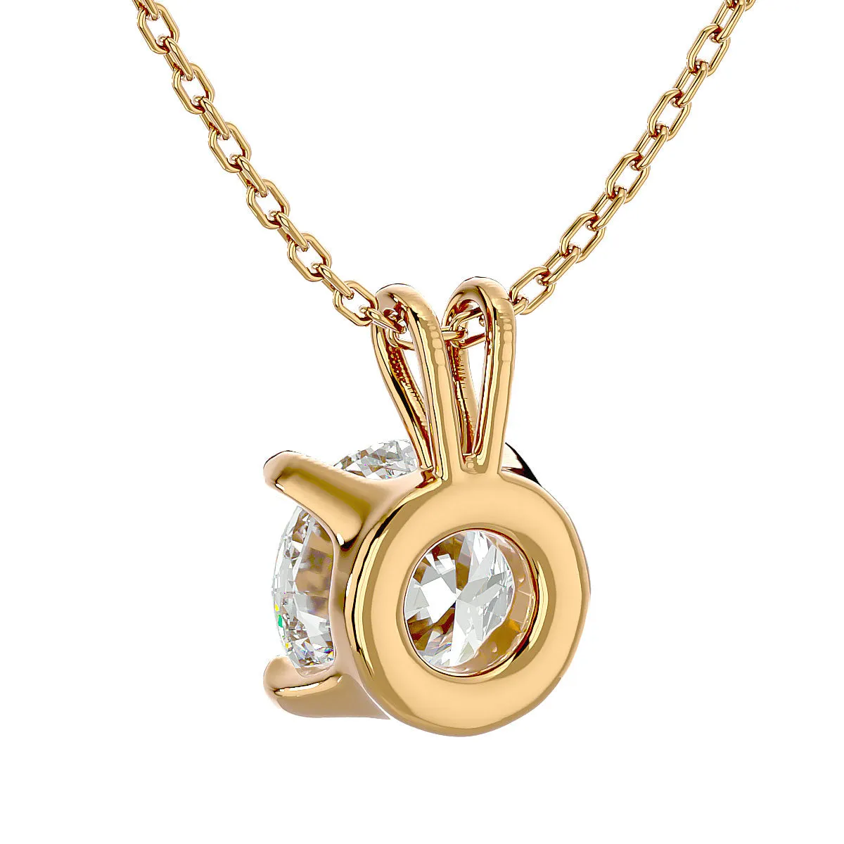 1 Carat Round Brilliant Moissanite Necklace in 14 Karat Yellow Gold