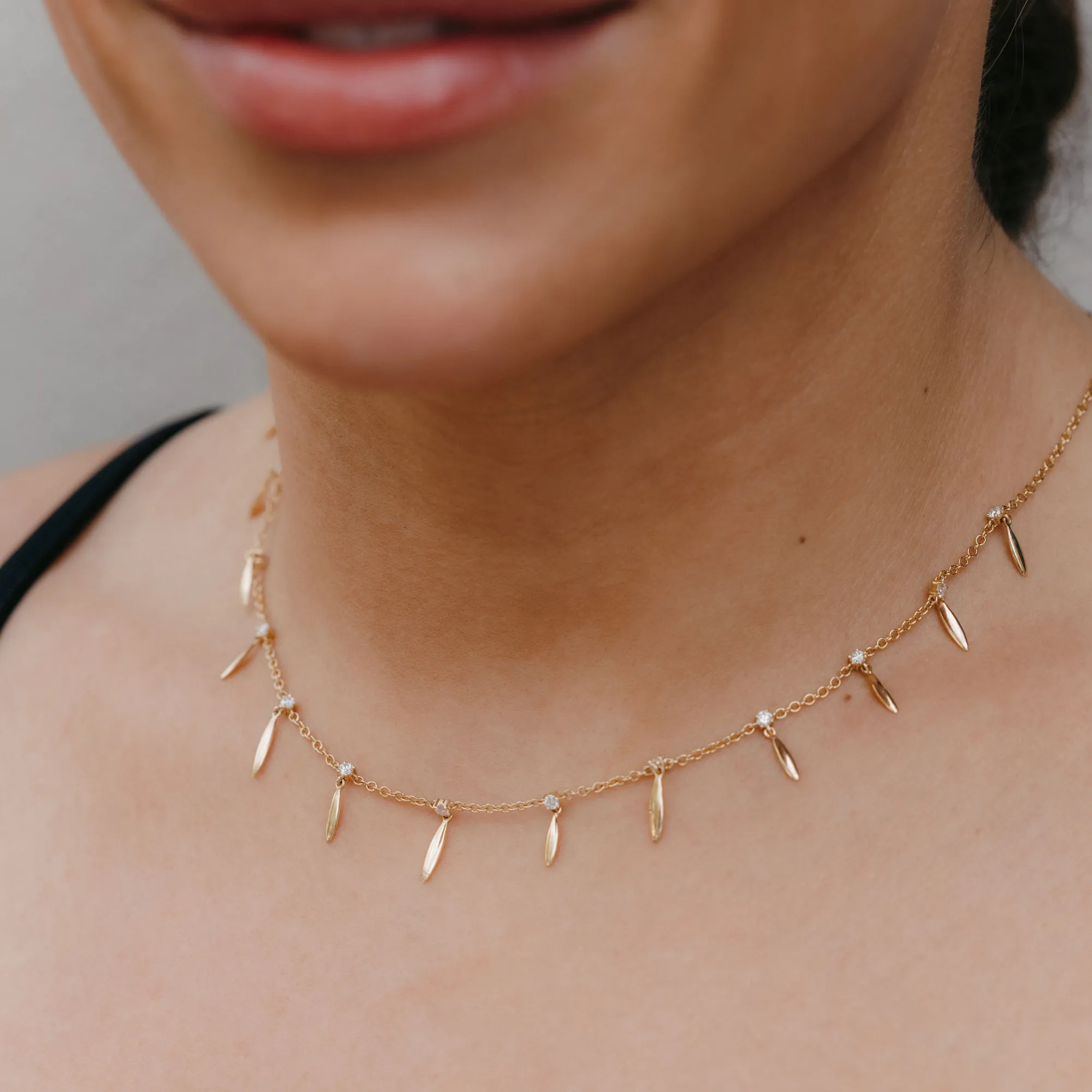 13 Gold Marquise Drops By The Yard Diamond Necklace