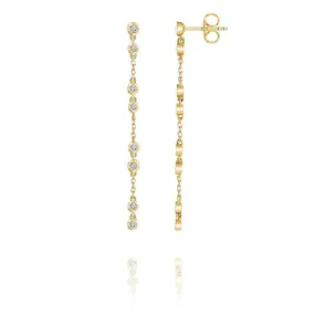 1/3CTW Diamond Bezel Set Long Chain Dangle Gold Stud Earrings