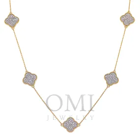 14K GOLD ROUND DIAMOND CLOVER NECKLACE 1.54 CT