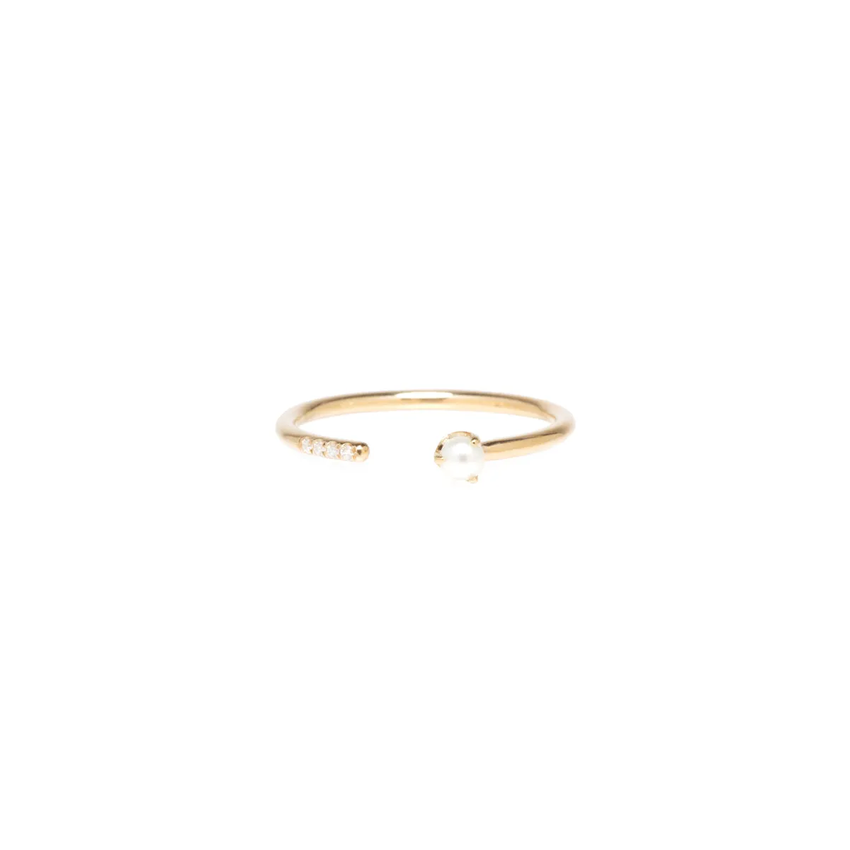 14k Tiny Pearl & Pavé Diamond Open Ring