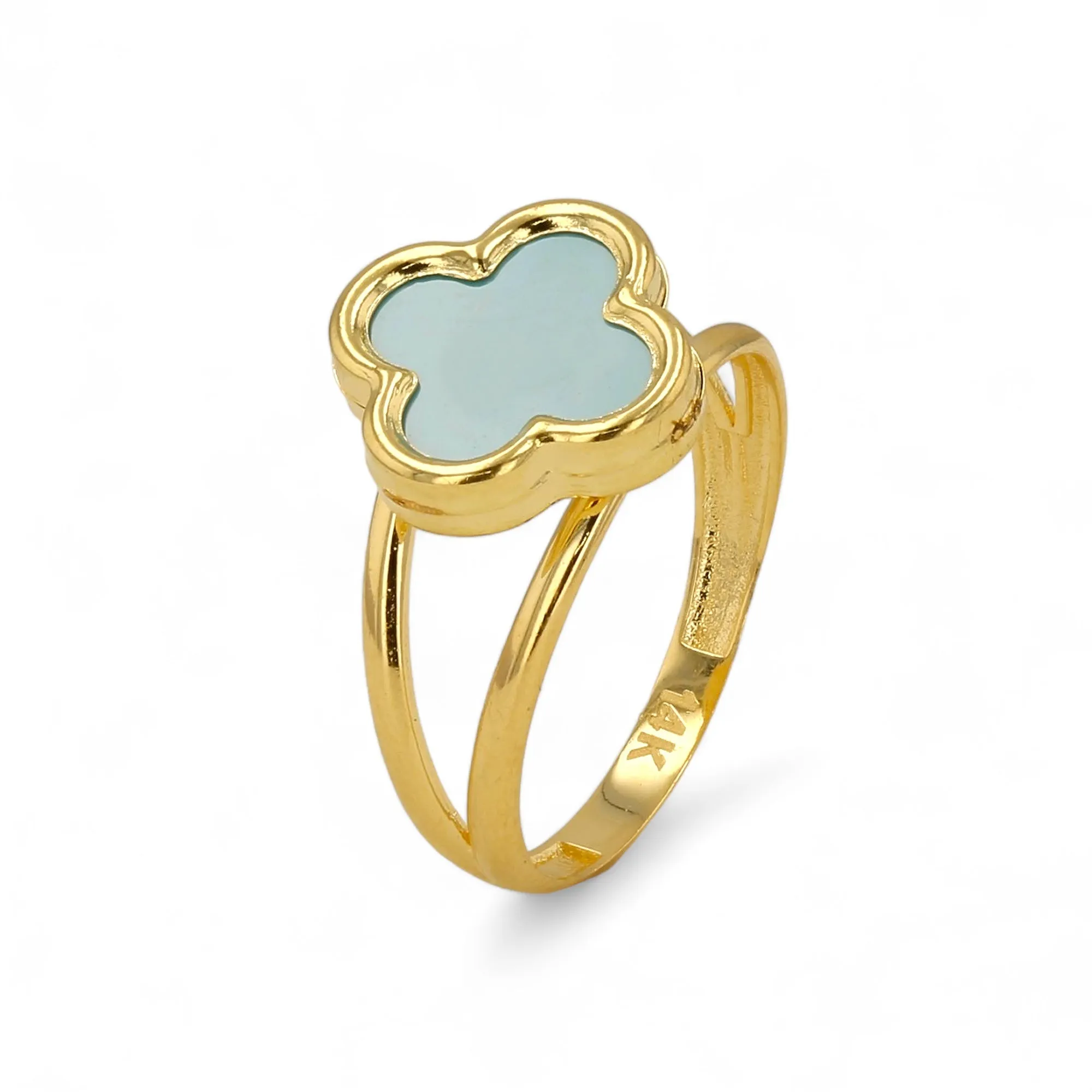 14K Yellow gold aqua clover ring-227409