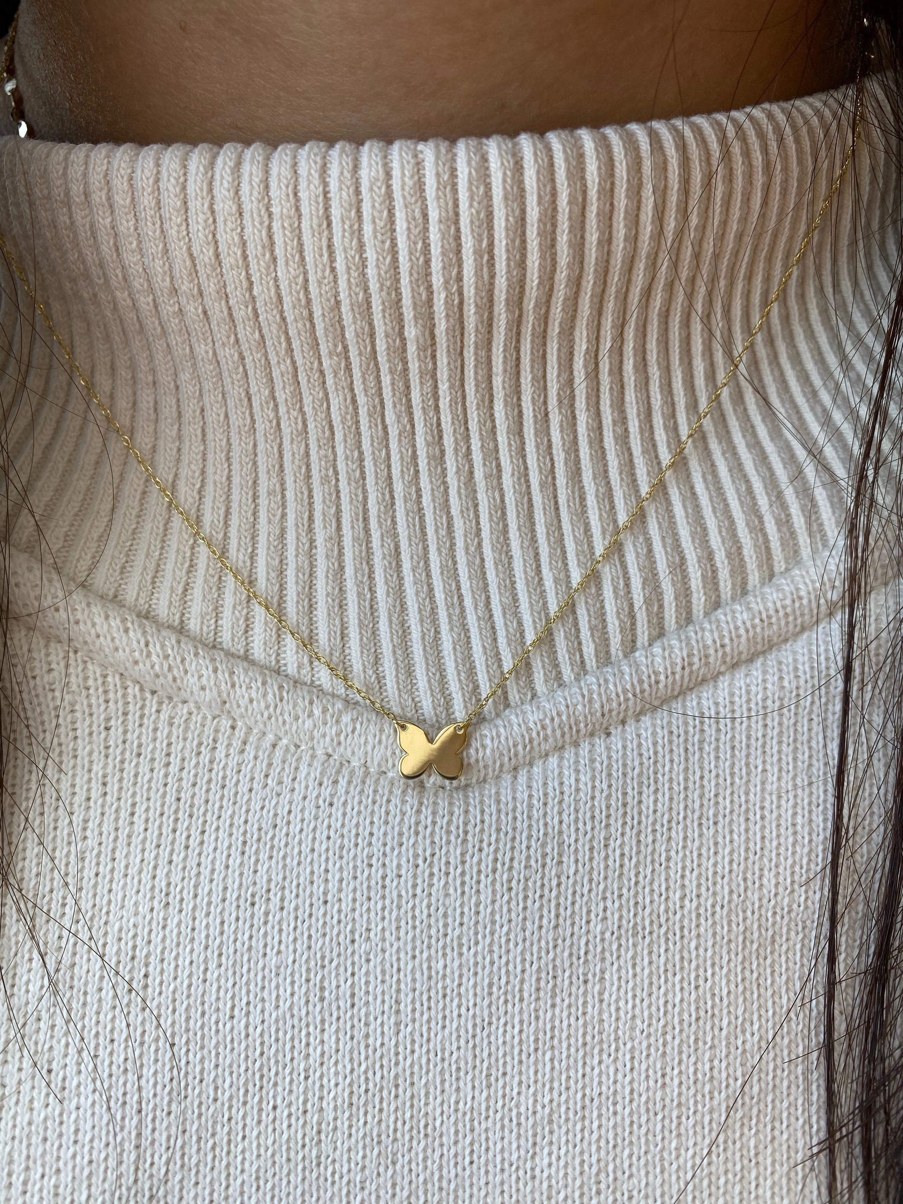 14K Yellow Gold Butterfly Necklace