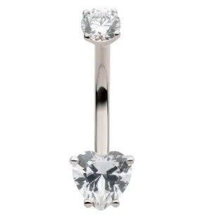 14kt White Gold Heart Clear CZ Belly Button Ring