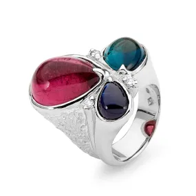 18ct White Gold, Diamond and Gemstone Ring