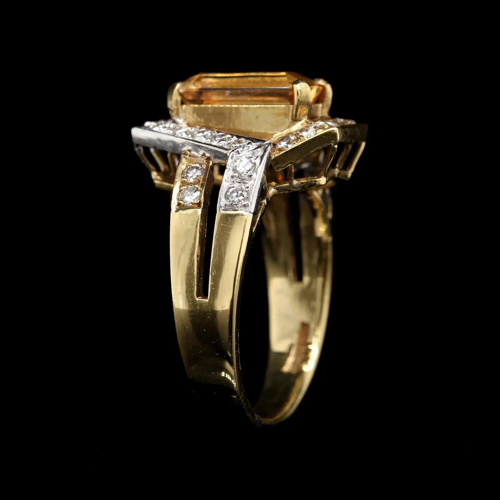 18K Two-toned Gold Estate Topaz and Diamond Ring