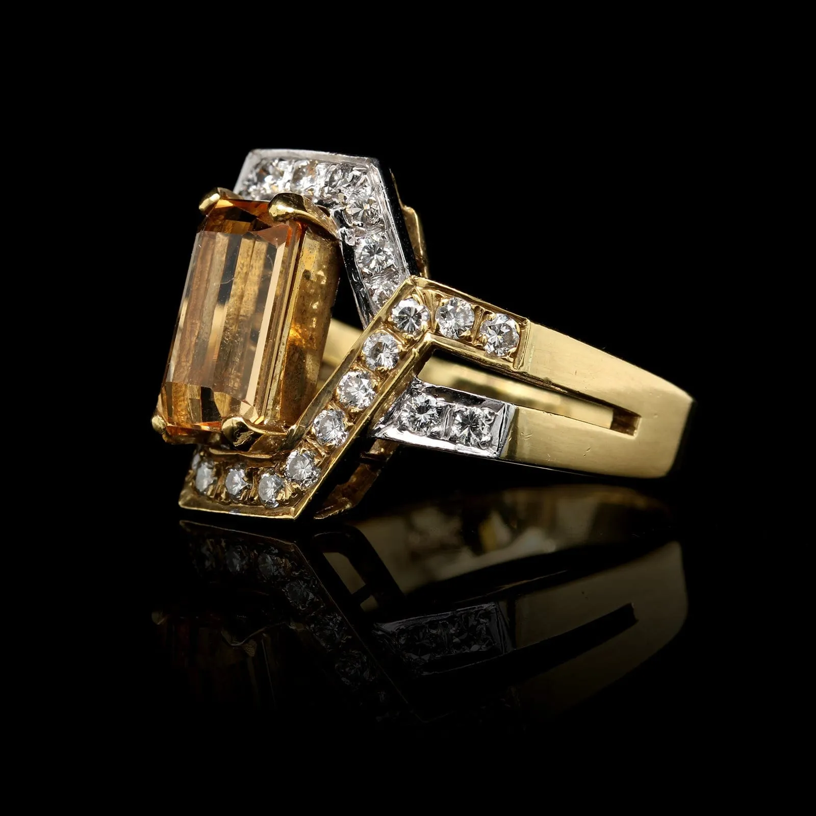 18K Two-toned Gold Estate Topaz and Diamond Ring