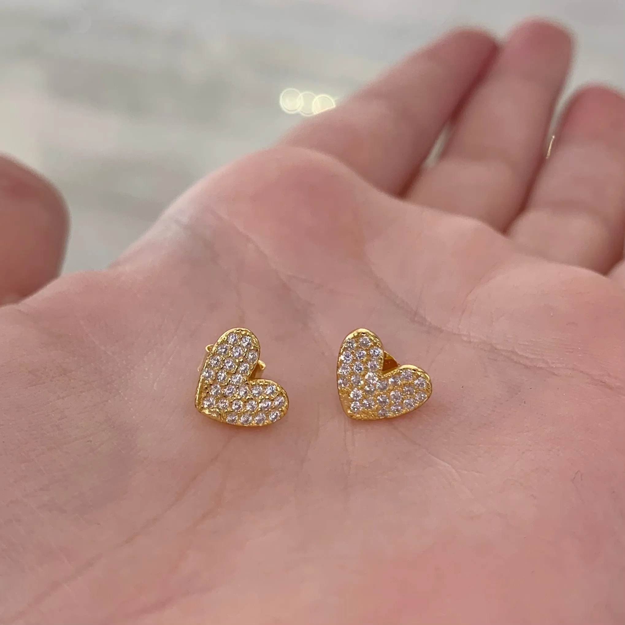 18k/925 Vermeil CZ Heart Studs Earrings