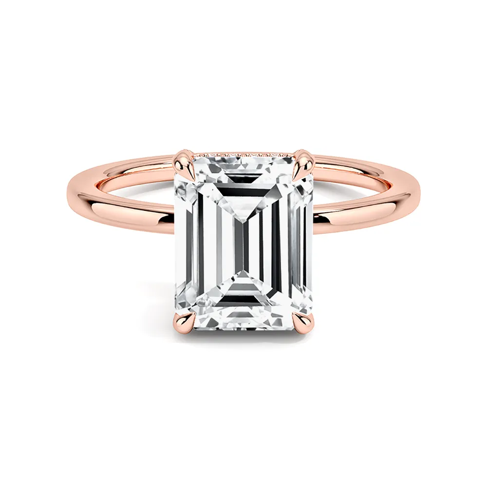 4 Prong Emerald Cut Engagement Ring With Hidden Halo