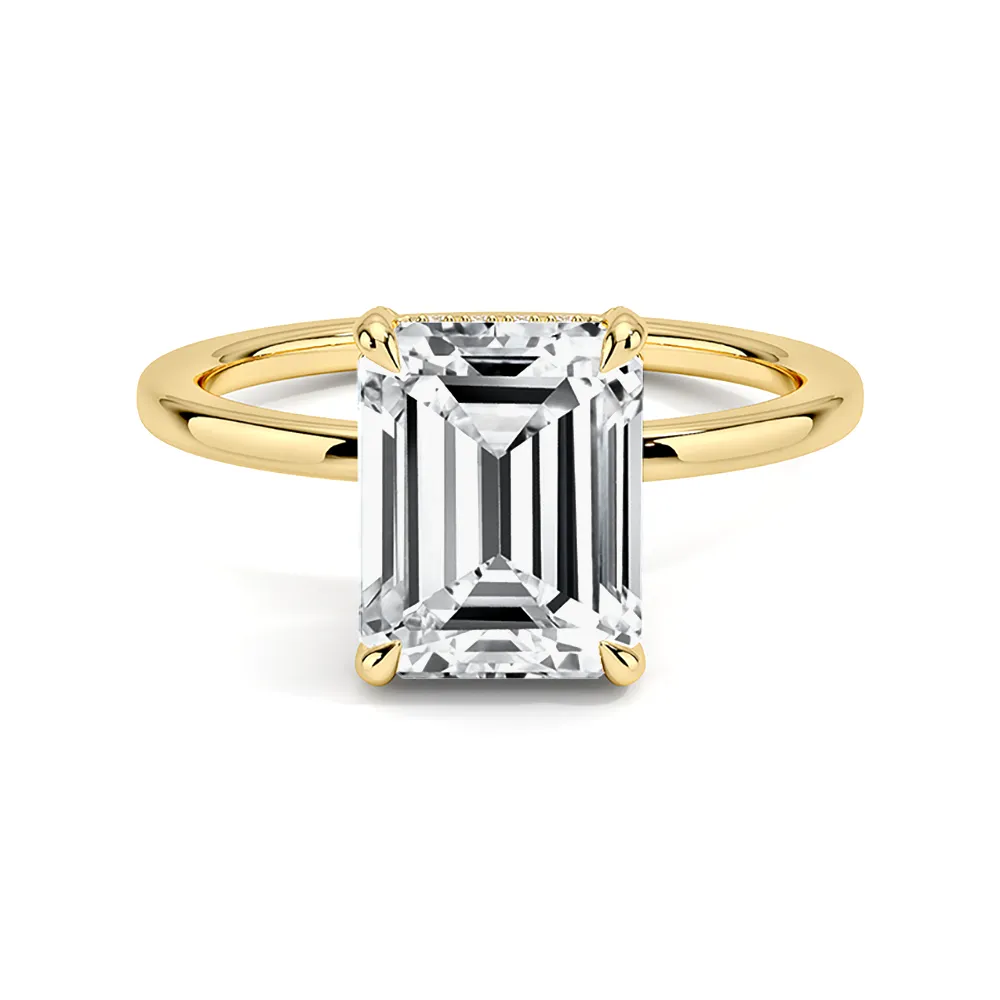 4 Prong Emerald Cut Engagement Ring With Hidden Halo