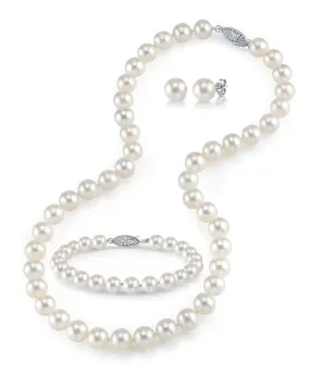 8.5-9.5mm Freshwater Pearl Necklace, Bracelet & Earrings