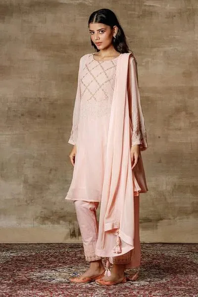 Aari Peach Short Kurta Set