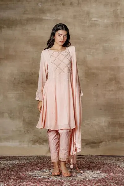 Aari Peach Short Kurta Set