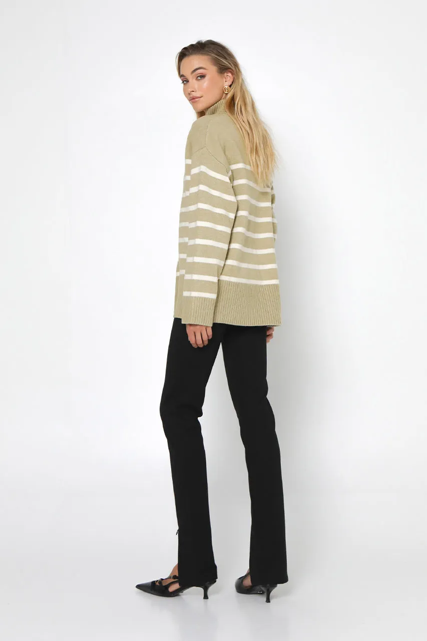 Addie Knit Jumper | Sage & White Stripe