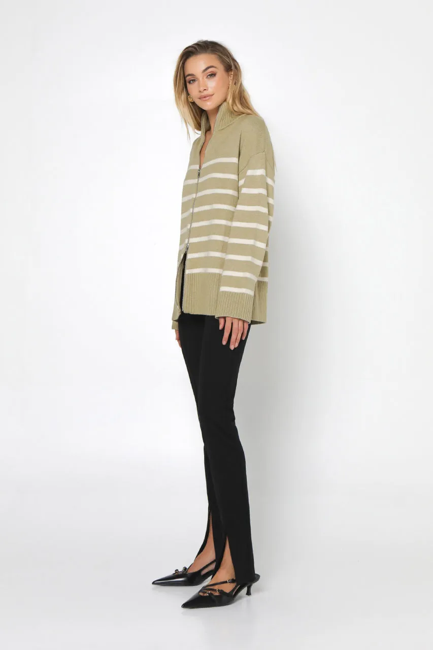 Addie Knit Jumper | Sage & White Stripe