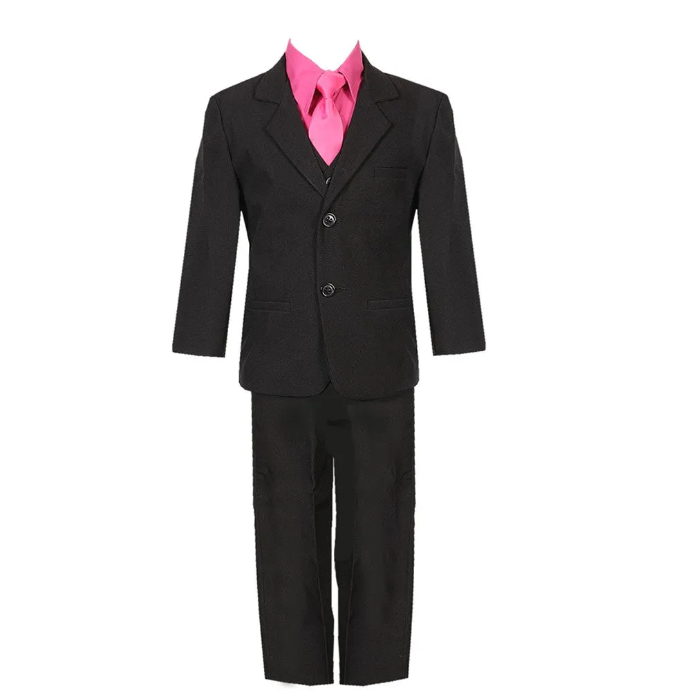 Baby Boys Black Fuchsia 5 Piece Vest Jacket Pants Special Occasion Suit 12-24M