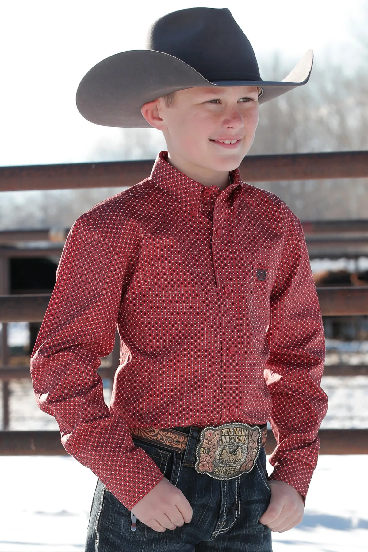 BOYS RED PRINT LONG SLEEVE SHIRT