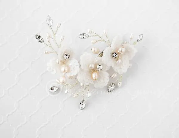 Bridal Clip Set of Sequin Flowers and Pearls