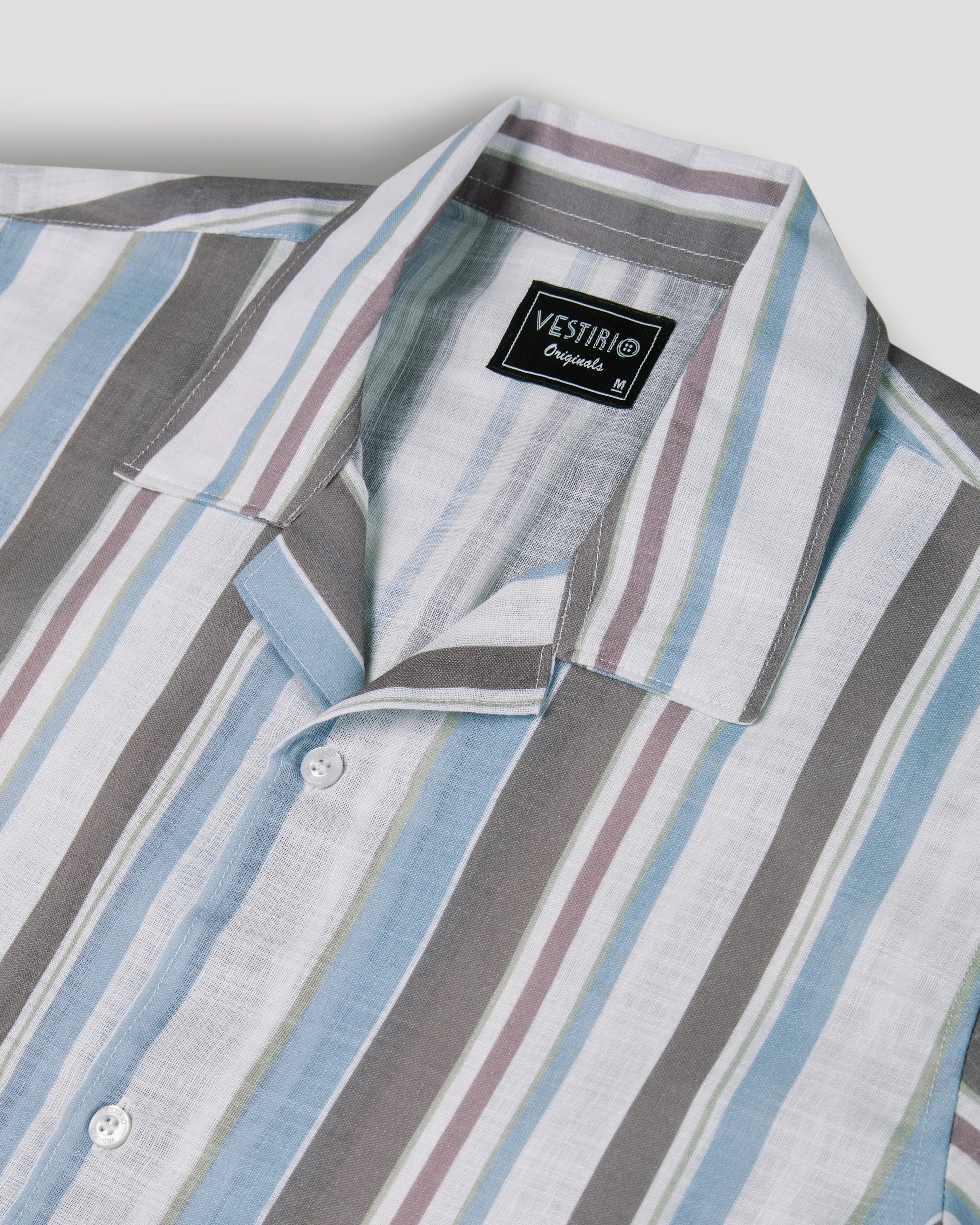 Brown and White stripe printed linen shirt for men