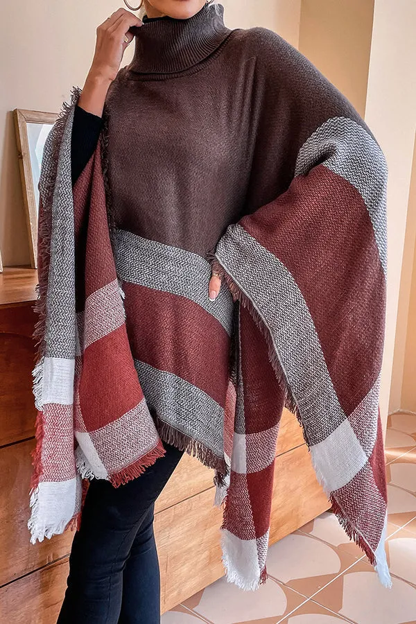 Bubbles and Bonfires Colorblock Knit Poncho