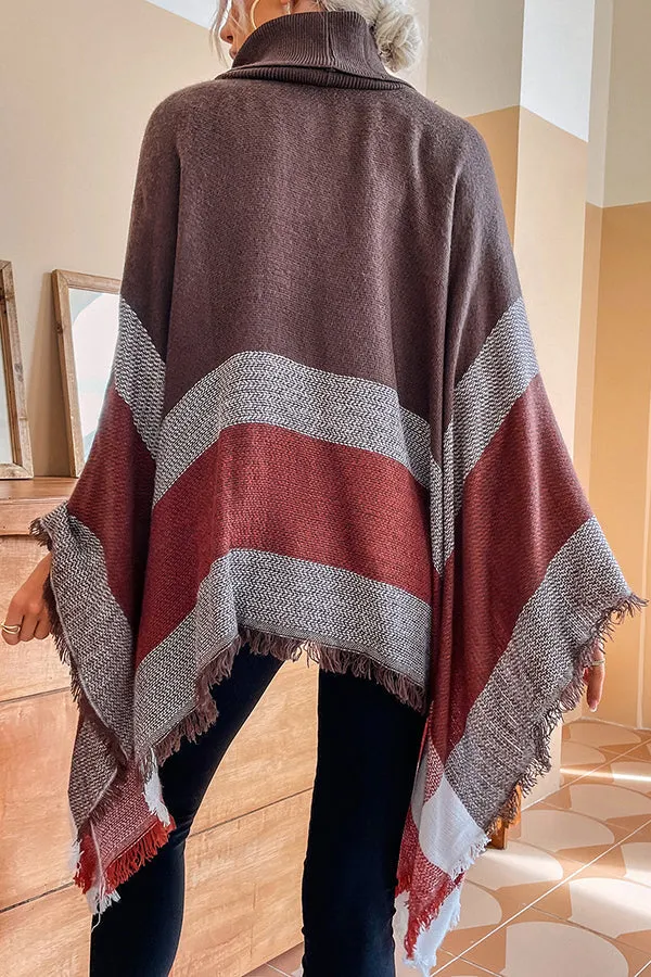 Bubbles and Bonfires Colorblock Knit Poncho