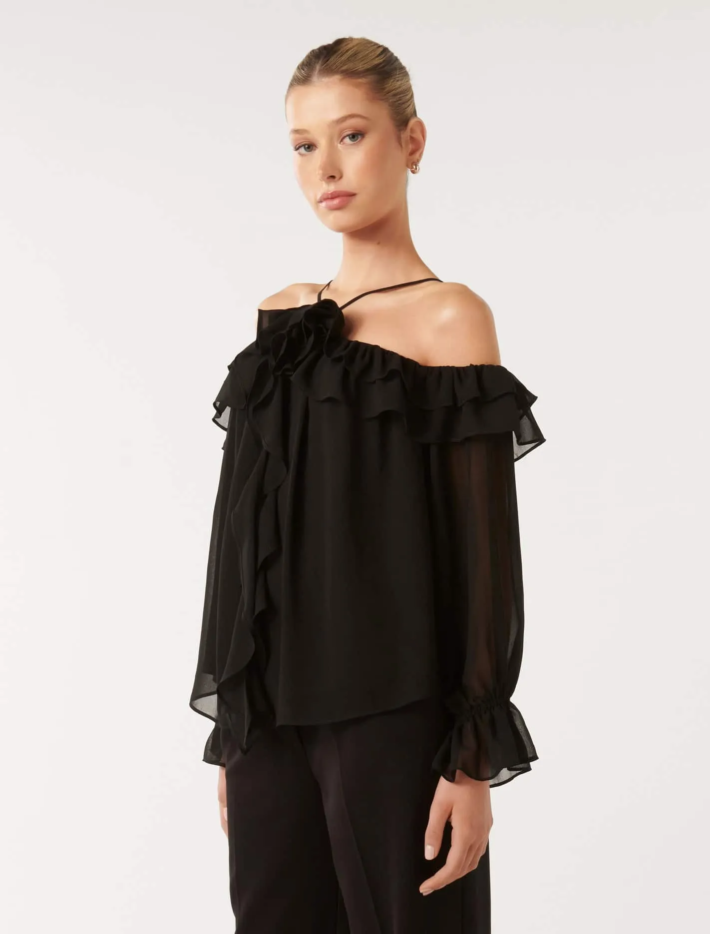 Calliope Ruffle Arrow Neck Top