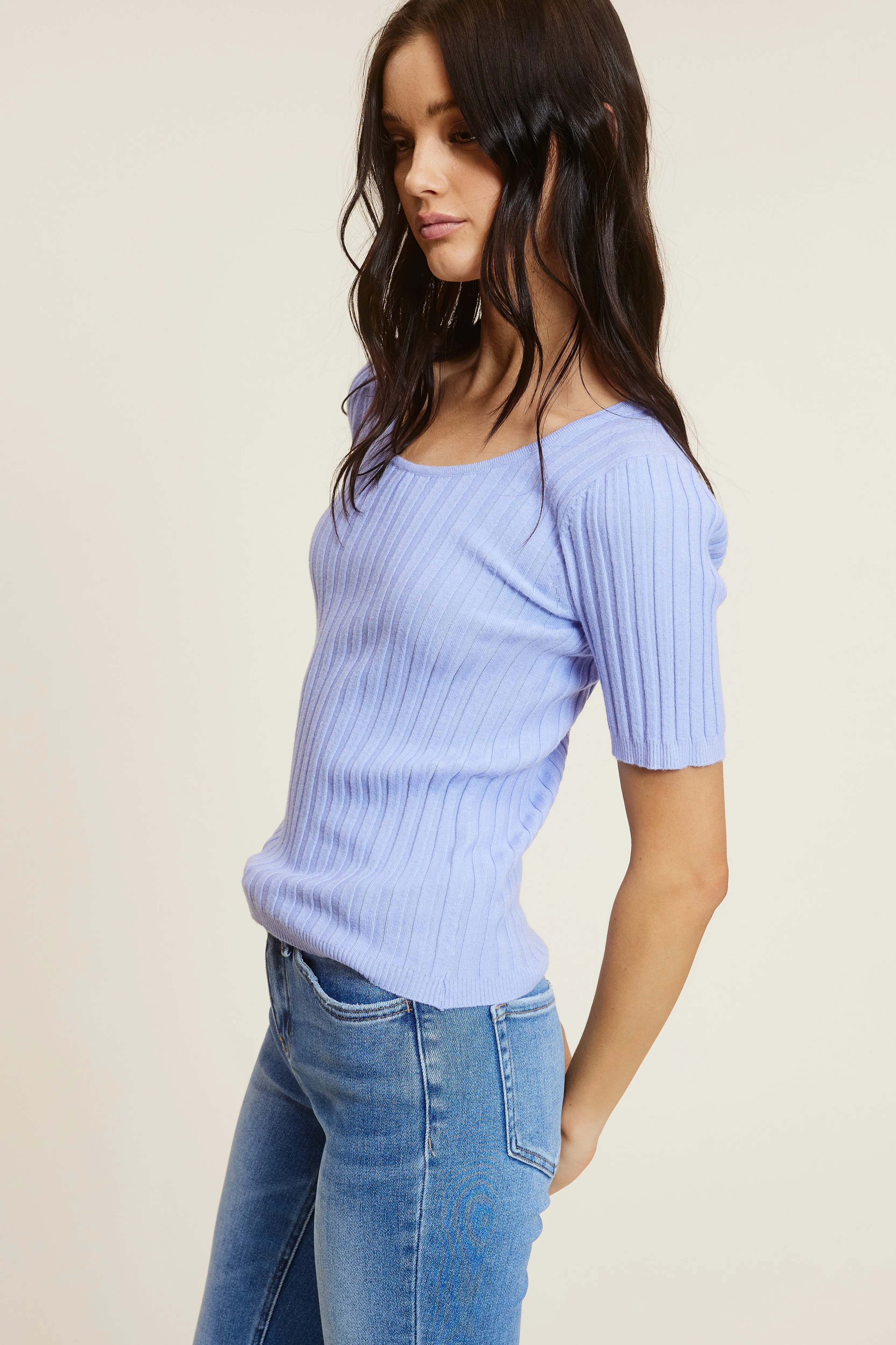 Chambray Ribbed Top