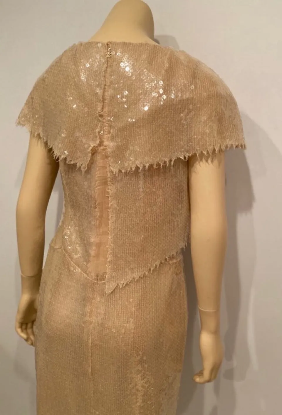 Chanel 08P 2008 Spring Beige Sequin Cocktail Dress FR 36 US 4