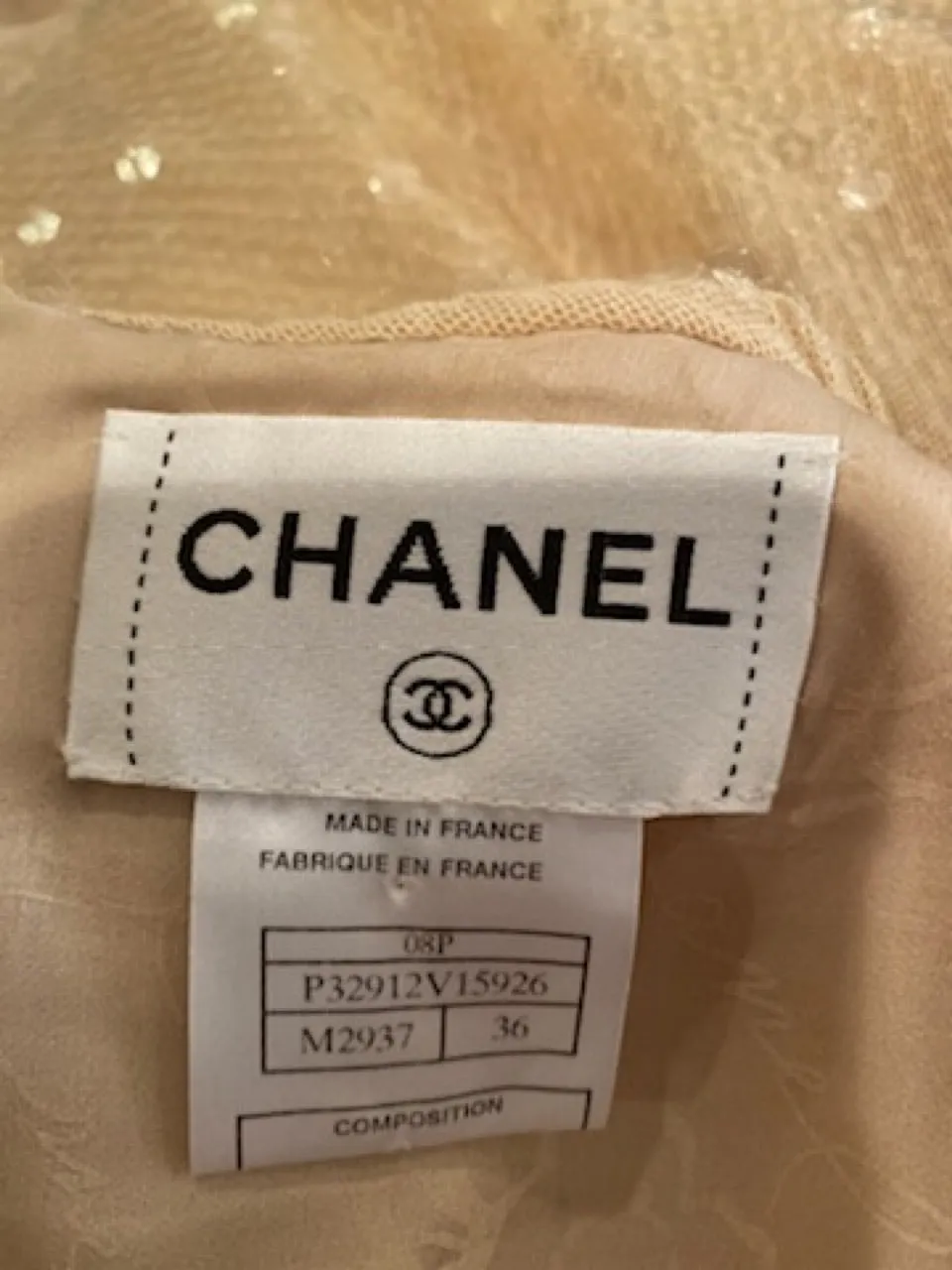 Chanel 08P 2008 Spring Beige Sequin Cocktail Dress FR 36 US 4