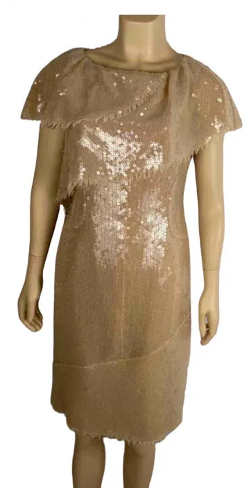 Chanel 08P 2008 Spring Beige Sequin Cocktail Dress FR 36 US 4