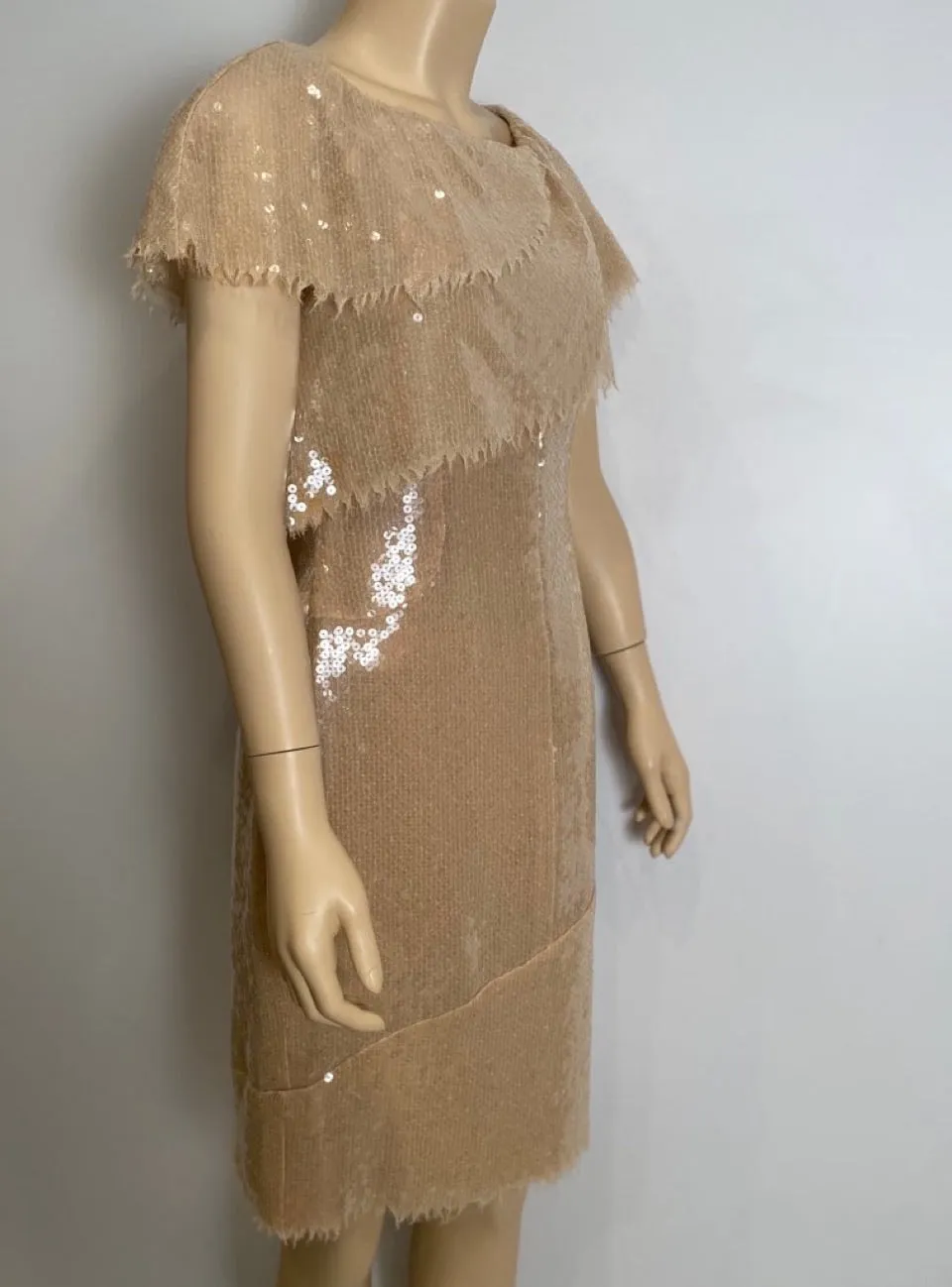 Chanel 08P 2008 Spring Beige Sequin Cocktail Dress FR 36 US 4