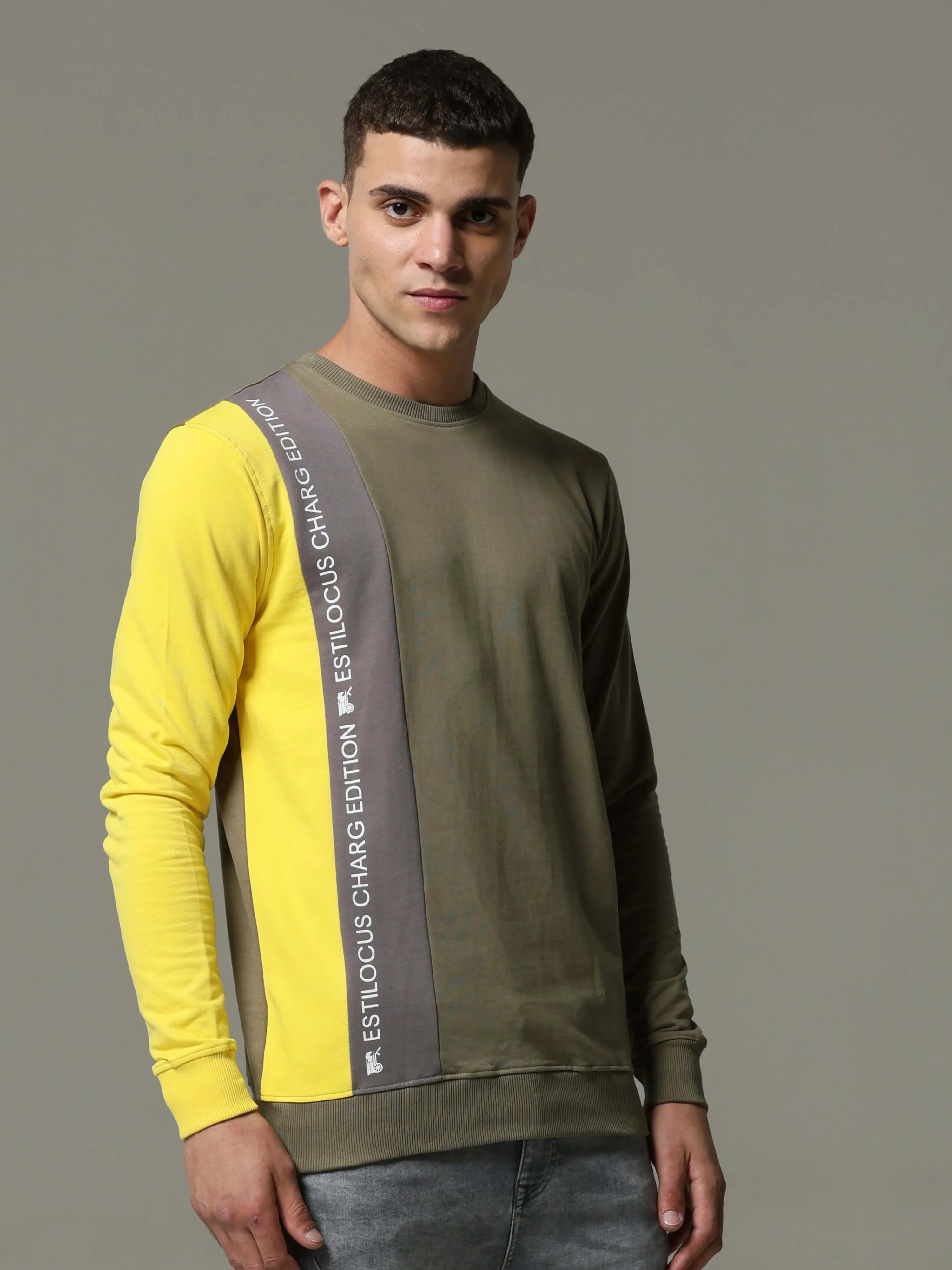 Charg Colorblock Green Sweat Shirt