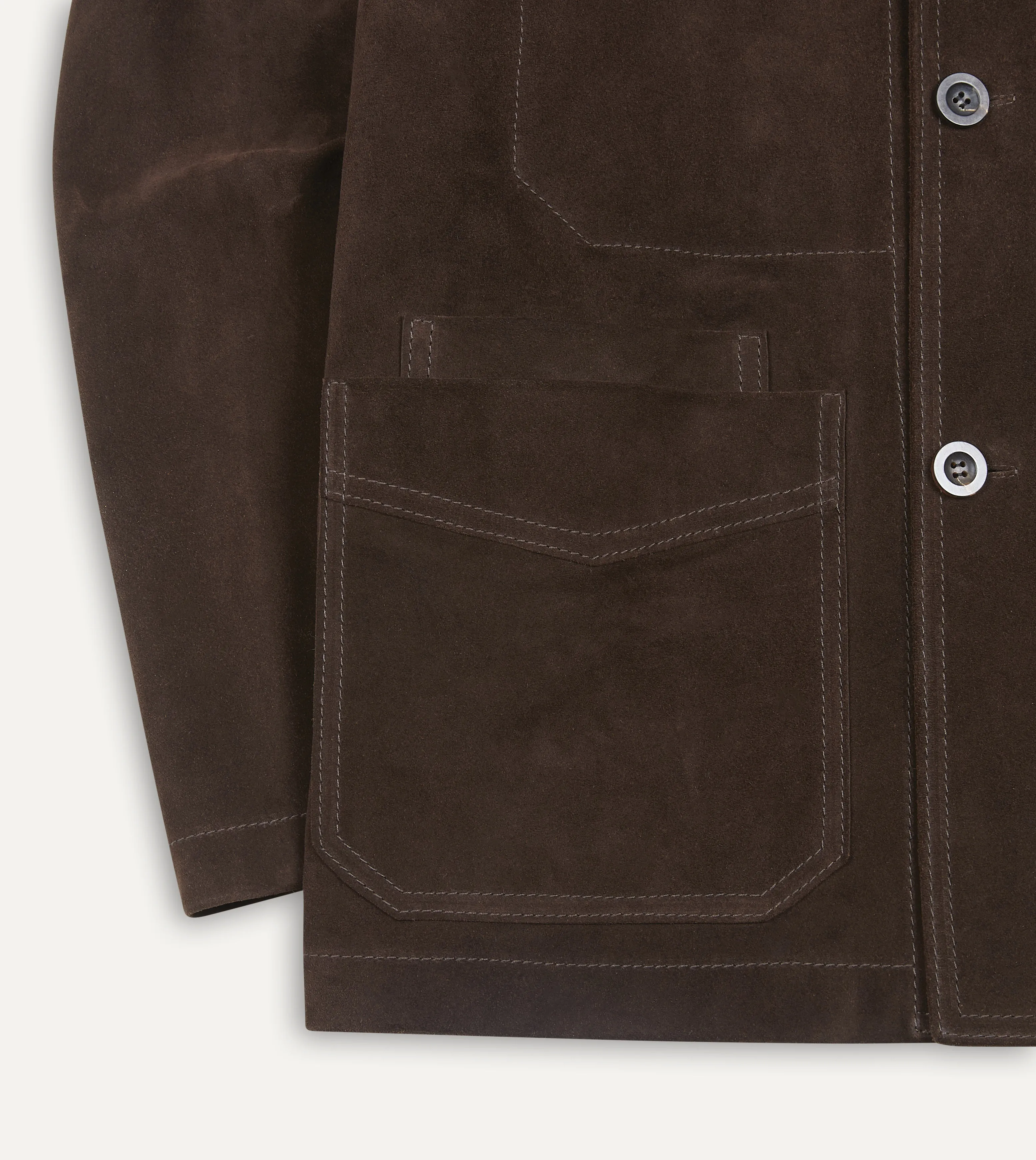 Chocolate Brown Heavyweight Suede Five-Pocket Chore Jacket