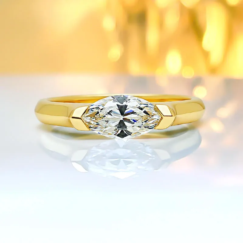 Classic East West Marquise Cut Golden Tone Engagement Ring