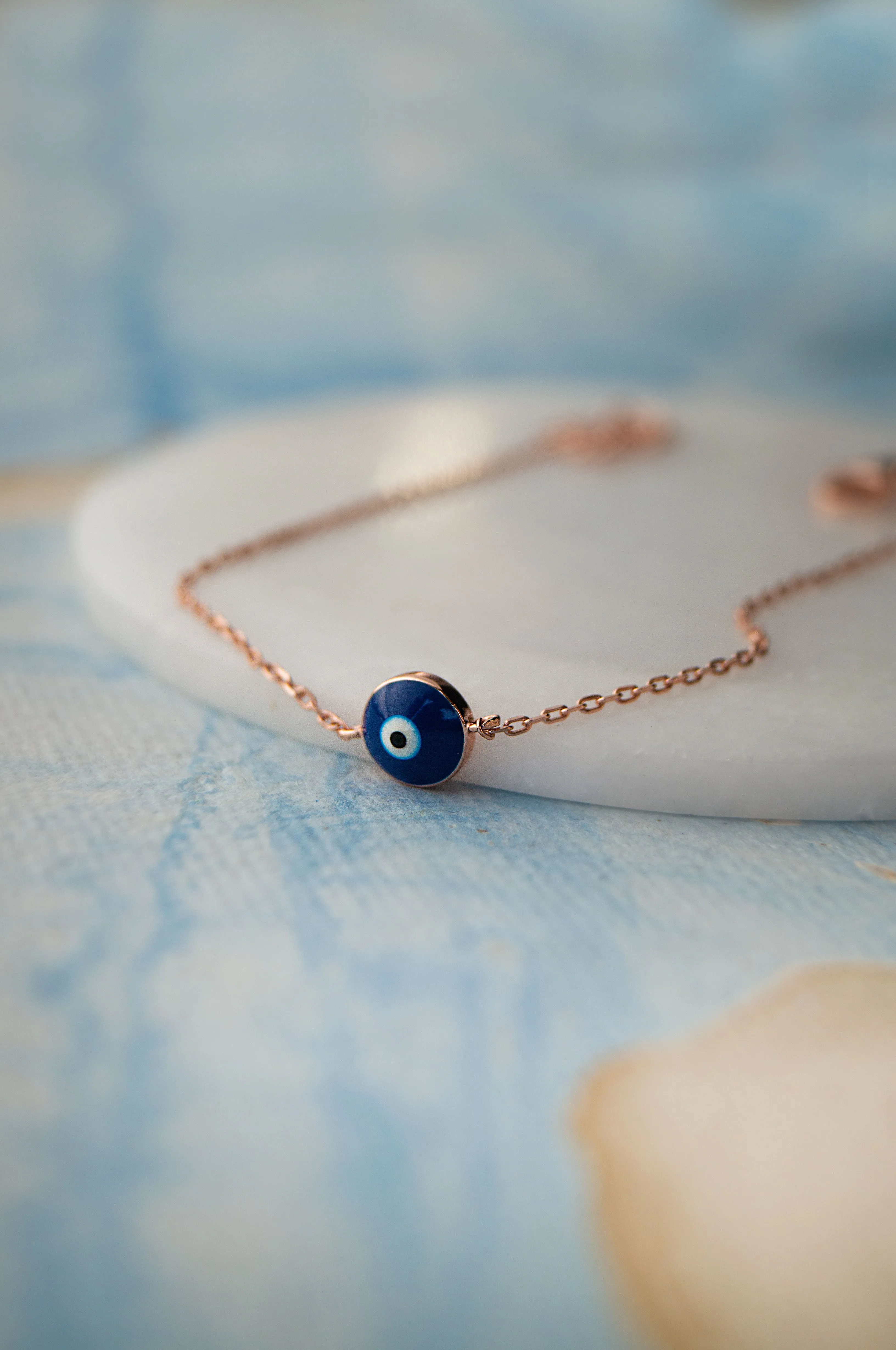 Classic Evil Eye Rose Gold Plated Sterling Silver Chain Bracelet