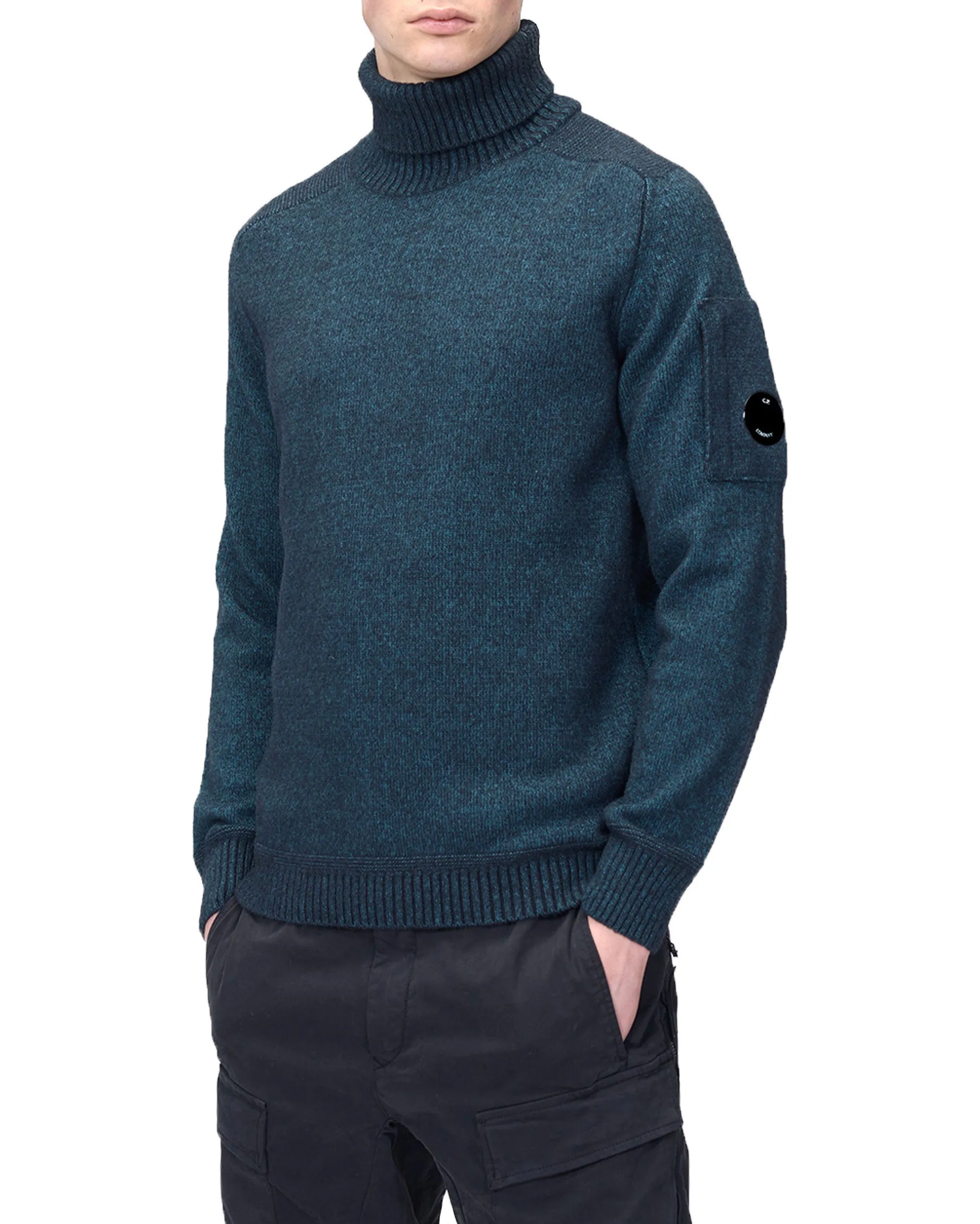 CP Company Knitwear Turtle Neck in Fleece Knit Shaded Spruce