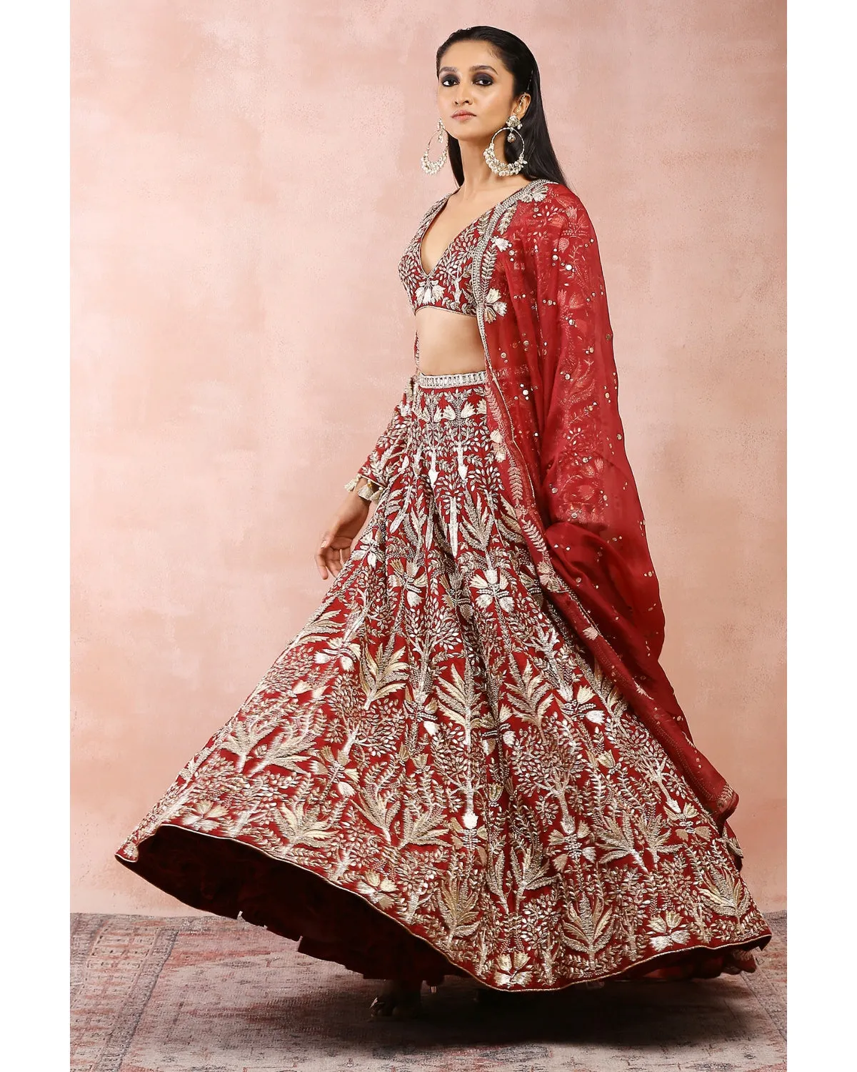 Dark Red Bagh Embroidered Lehenga Set