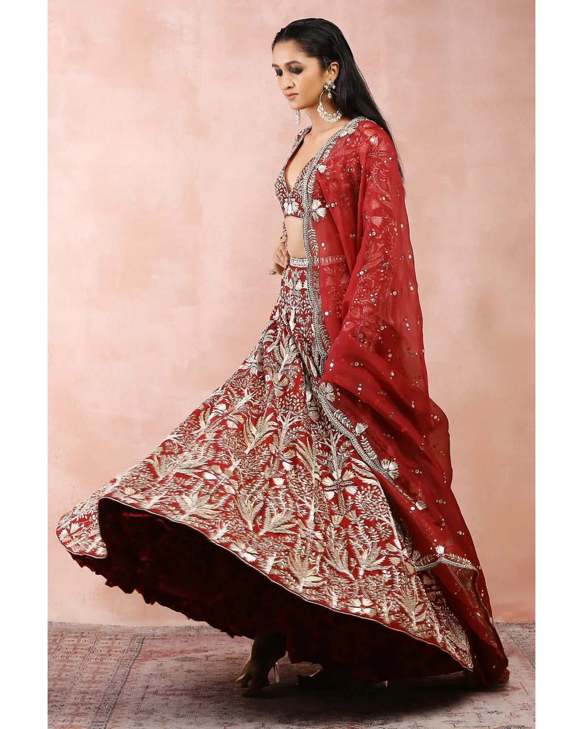 Dark Red Bagh Embroidered Lehenga Set