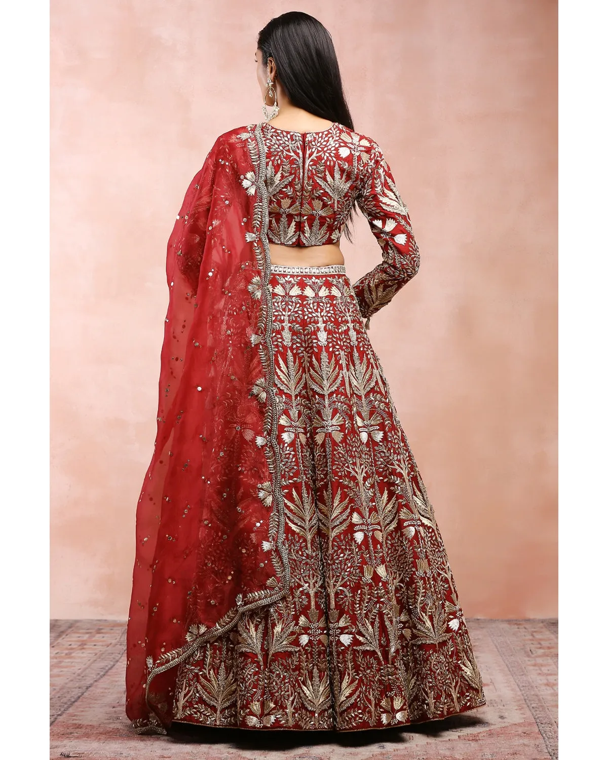 Dark Red Bagh Embroidered Lehenga Set