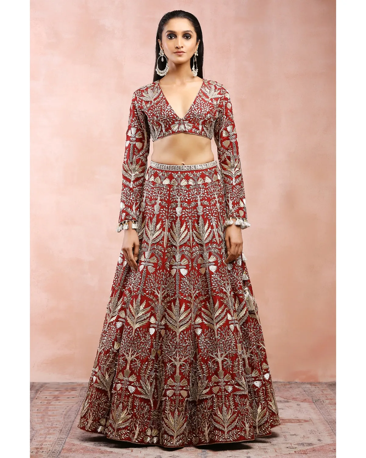 Dark Red Bagh Embroidered Lehenga Set