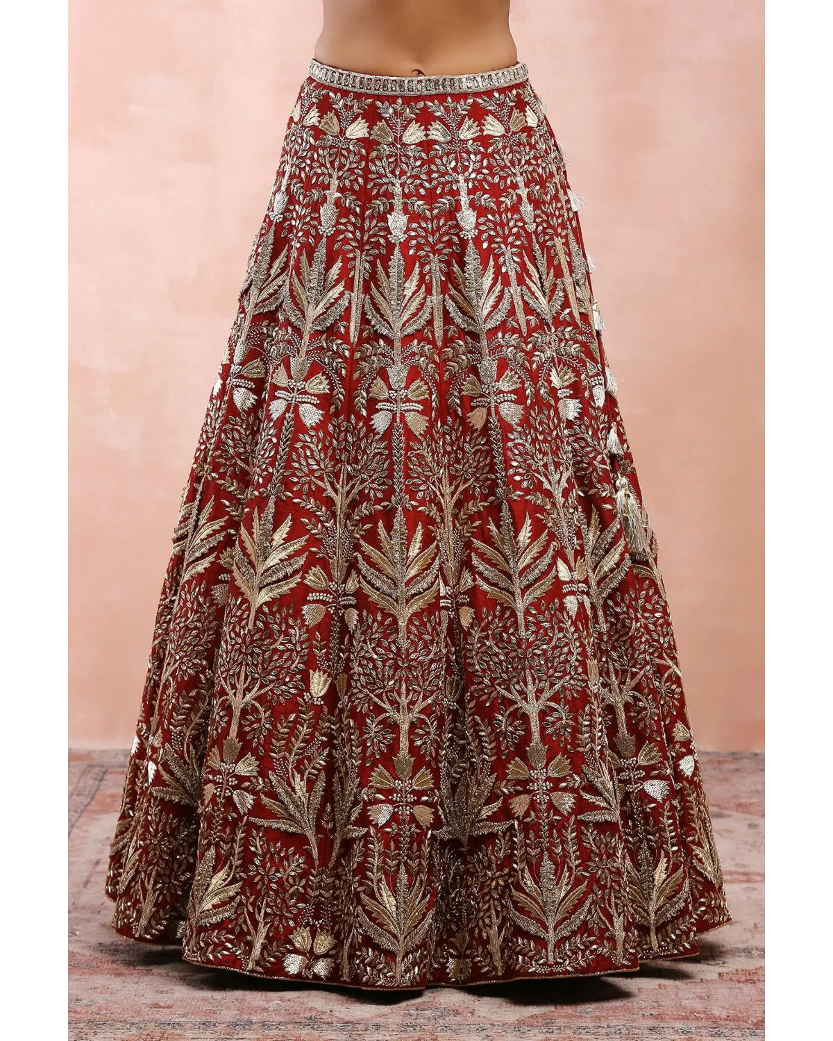 Dark Red Bagh Embroidered Lehenga Set