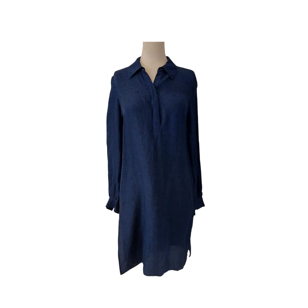 Diane Von Furstenberg Navy Self-print Long Top | Like New |