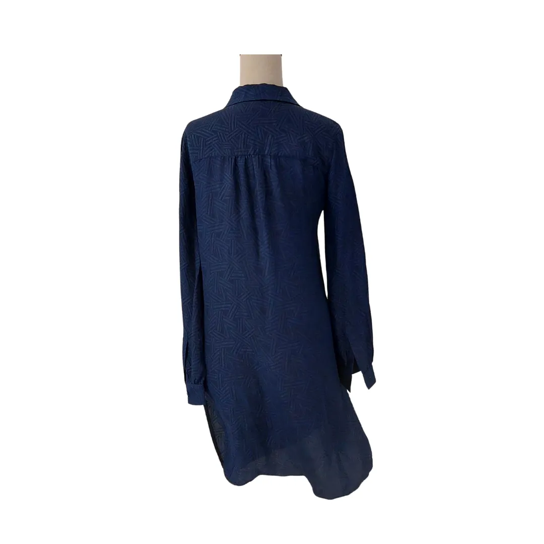 Diane Von Furstenberg Navy Self-print Long Top | Like New |