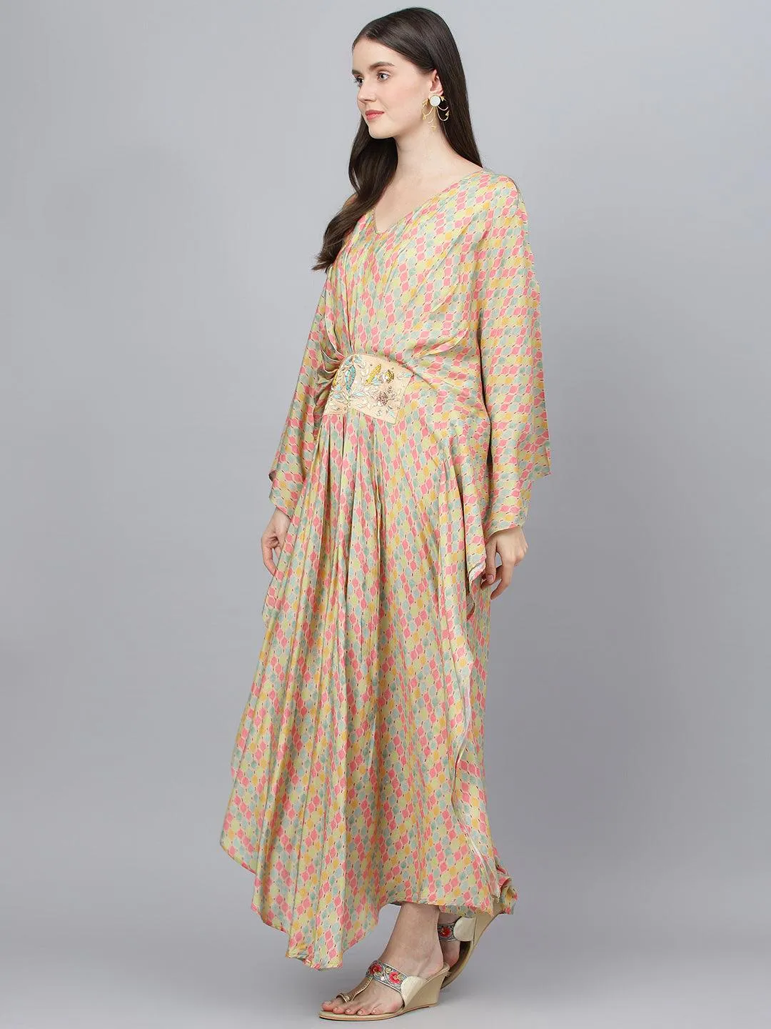 Divena Multi Color Printed Muslin Flared Kaftan Dress