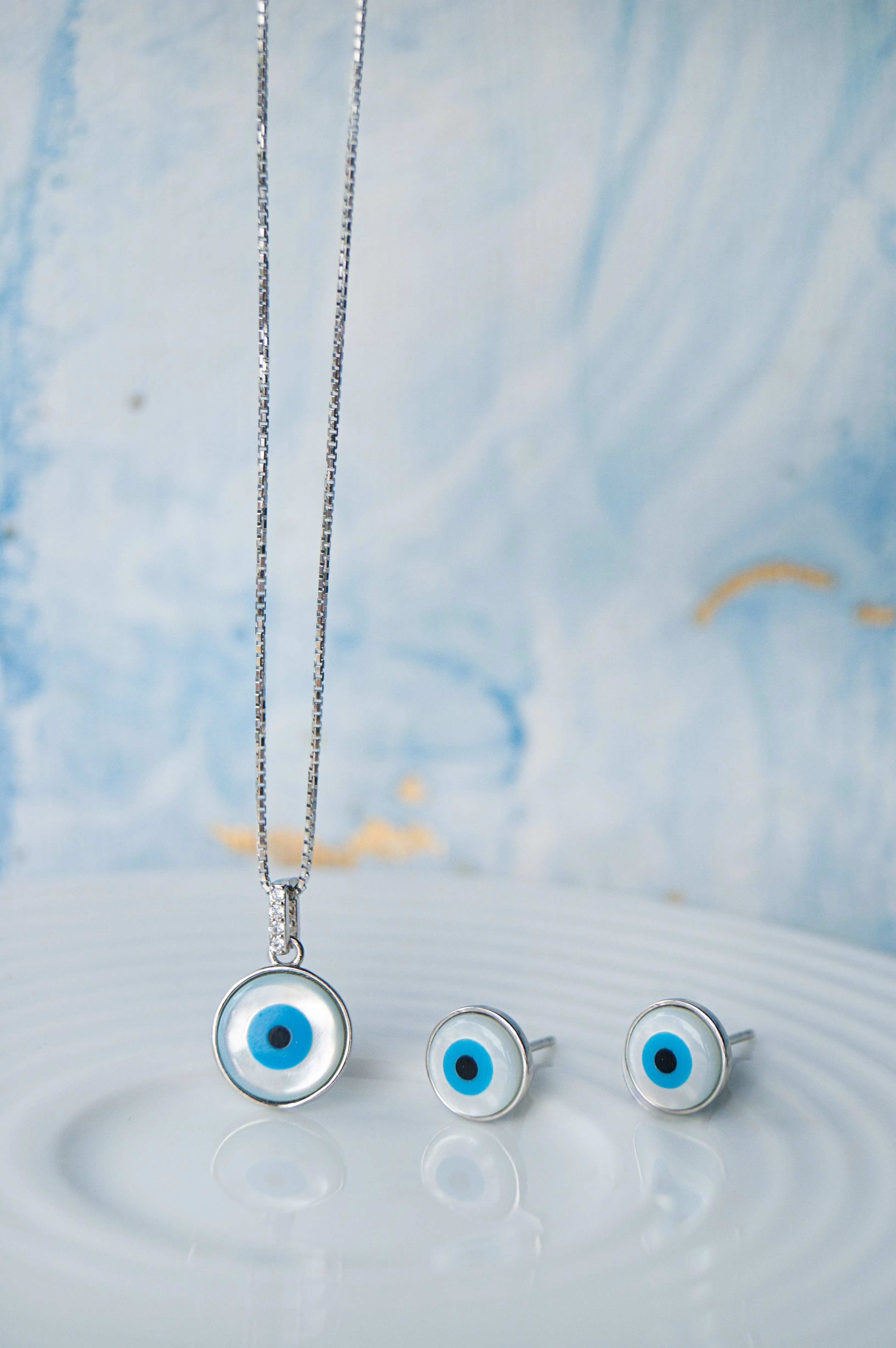 Evergreen Evil Eye Sterling Silver Pendant Set