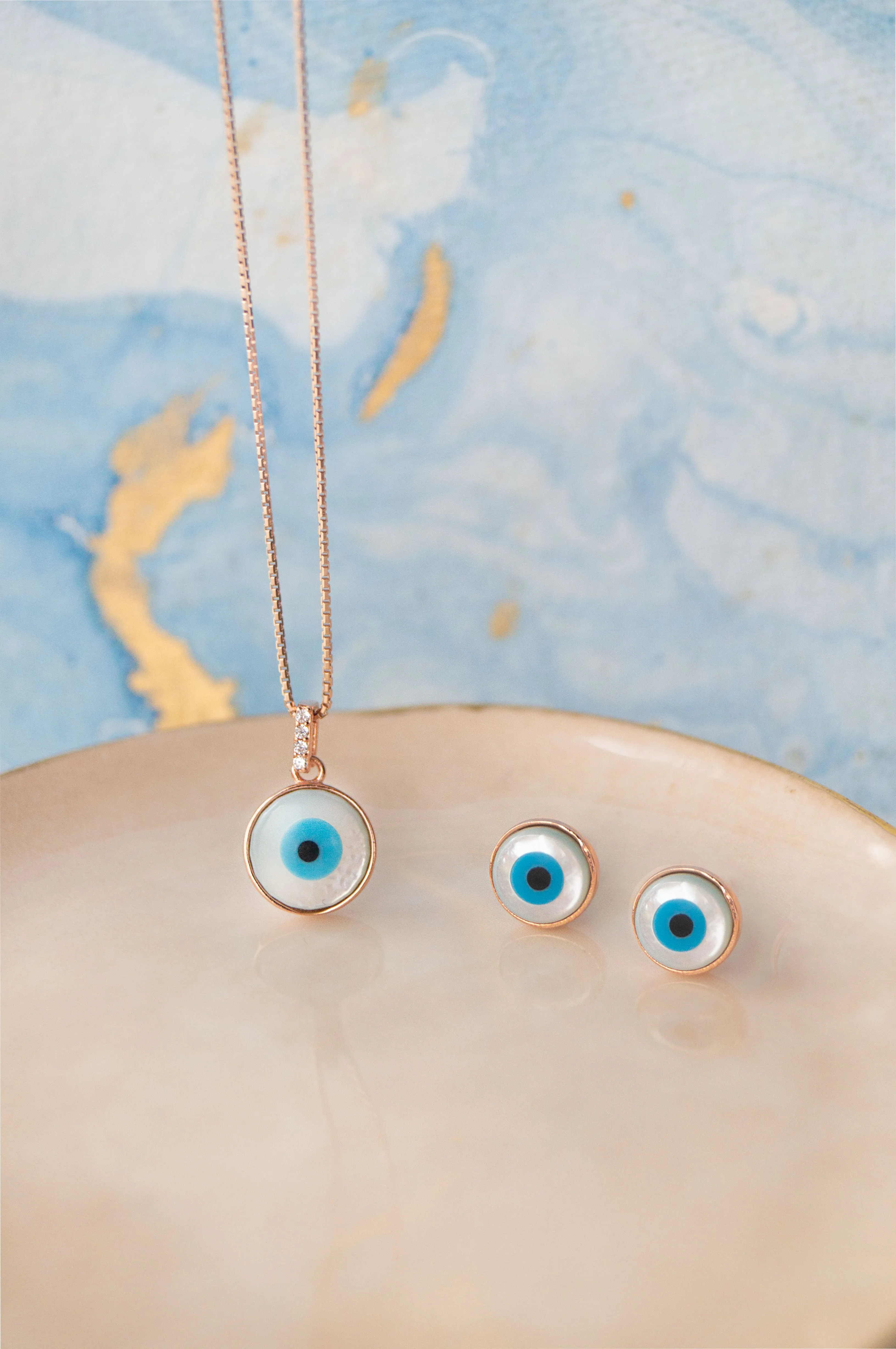 Evergreen Evil Eye Sterling Silver Pendant Set