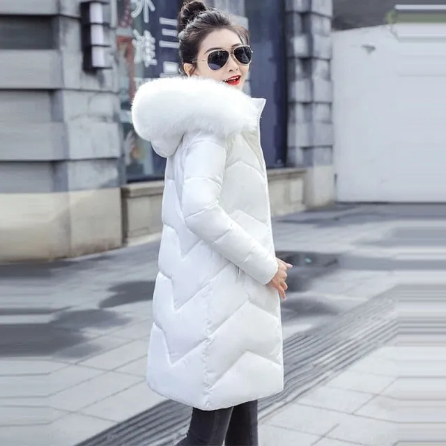 Fashion European Black Women's Winter Jacket Big Fur Hooded Thick Down Parkas Female Jacket Warm Winter Coat for Women 2021 New