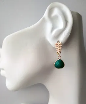 Fern Leaf Studs with Emerald Dangles