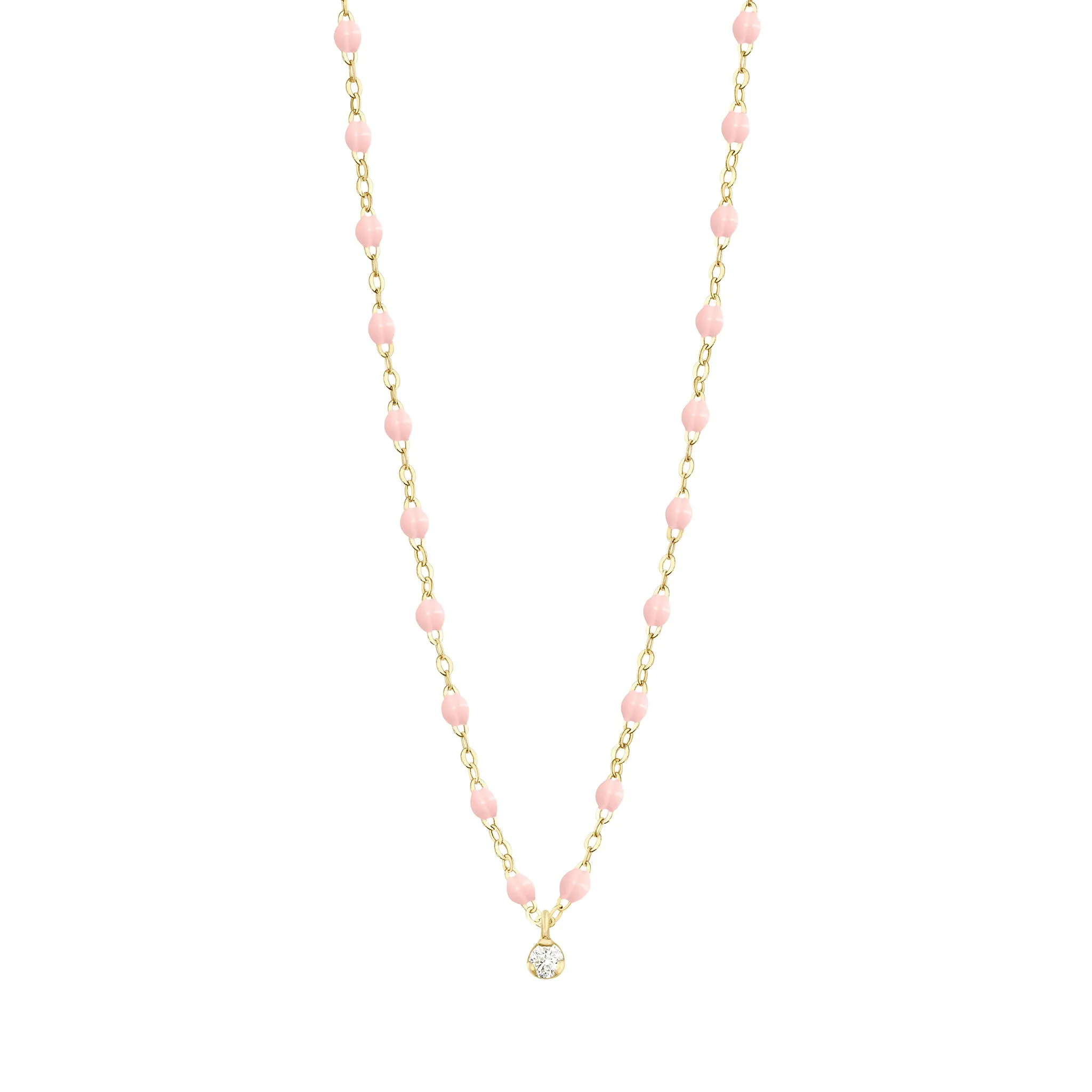 Gigi Supreme Classic 1 Diamond Necklace, Baby Pink, Yellow Gold, 16.5"