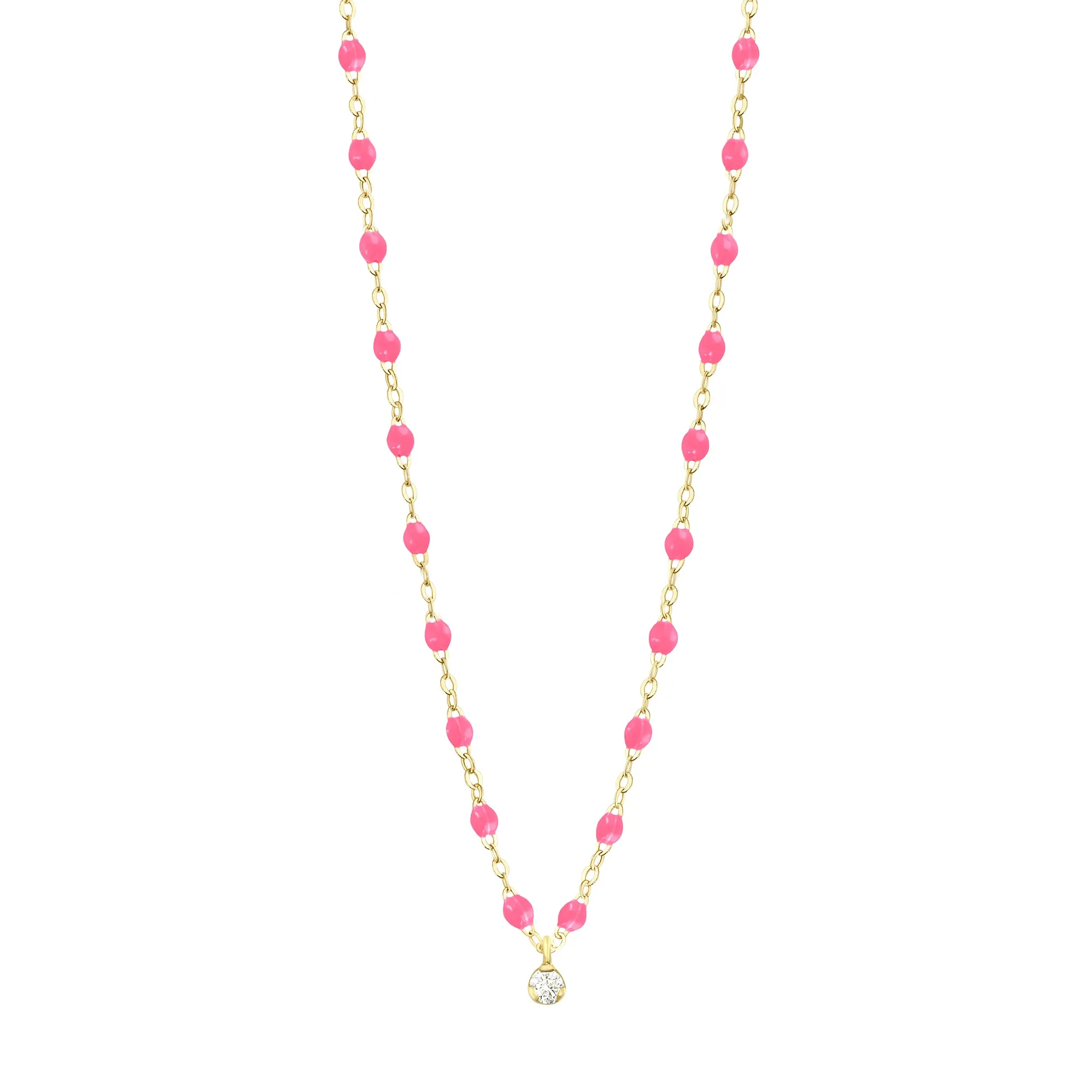 Gigi Supreme Classic 1 Diamond Necklace, Pink, Yellow Gold, 16.5"